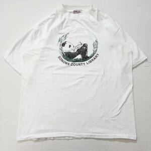 古着 90s ONEITA パンダ 熊猫 アニマルプリント Tシャツ トップス メンズL USA製 ホワイト シングルステッチ