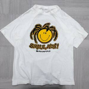 古着 90s スマイル ニコちゃん　ドレッド レゲエ プリント 半袖TシャツメンズXXL ホワイト