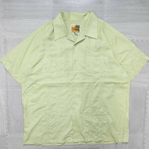 古着 GUAYABERA キューバシャツ オープンカラー 半袖シャツ トップス メンズL イエローグリーン