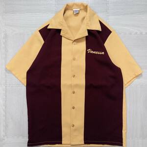 古着 ボーリングシャツ Tutti 半袖シャツ ツートンカラー トップス メンズS USA製 ワインレッド イエロー