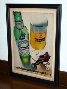 1974年 USA 70s vintage 洋書雑誌広告 額装品 Heineken ハイネケン (A4サイズ) / 検索用 店舗 ガレージ 看板 雑貨 装飾 ディスプレイ