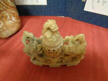 中国工芸　透かし彫　狛犬/獅子香炉　置飾り　広州　中古品_画像2