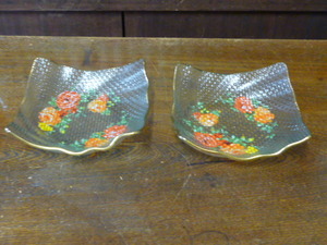 昭和レトロ　ガラス デザート プレート 皿 花柄 バラ セット キッチン インテリア ディスプレイ 雑貨 アンティーク 