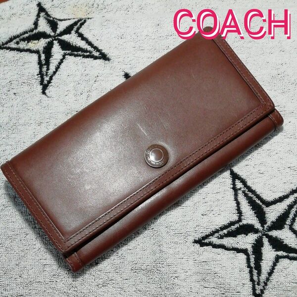 【USED美品】二つ折り長財布　コーチ　COACH　ブラウン　ロングウォレット　シンプルデザイン