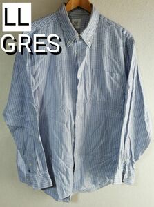 【春セール／USED／レア】シャツ　グレ　GRES　ブルー系　長袖　ワイシャツ　ネルシャツ　LLサイズ　43-86　ボタンダウン　