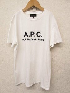 k6725：A.P.C.(アーペーセー)フロント 刺繍ロゴ 半袖Tシャツ xs コットンTee 白ホワイト/紺 レディース/メンズ：35