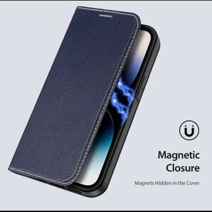 iPhone 14 ケース 手帳型レザー 横置きスタンド 財布型 紺色 スマホケース カード収納 