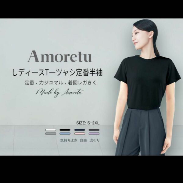 AmoretuTシャツ カットソー レディース 吸汗通気 カジュアル 茶色　L 半袖Tシャツ