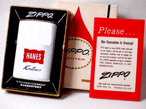 ビンテージ新品ZIPPO★HANES Knitwear★1962年/元紙箱・インスト有/激レア/有名企業AD/Nice Graphics/コレクタブル