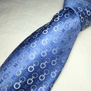  Celine CELINE necktie high brand business men's blue blue Logo Mark ring pattern lustre silk 100% Italy made 