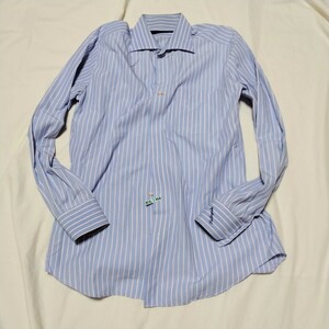 1円スタート　メグロオーダーシャツ　シャツ 長袖　カッターシャツ　ストライプ　青　ブルー　ピンク　カラーシャツ