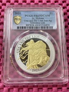 *1 jpy exhibition PCGS judgment PR69 Gilt version una. lion 2021 year England . cent he Rena structure . department 1 ounce silver coin gilding silver proof coin one jpy 