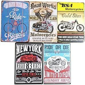 HWThiro world tray do tin plate signboard bike 5 pieces set american Dyna - retro Vintage interior miscellaneous goods wall hanging 