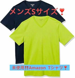 未使用品　Amazon Tシャツ Vネック スリム半袖 メンズ2枚セット　ライムグリーン　ダークグレー　