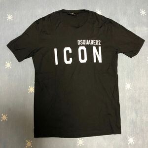 ⑥1円スタートディースクエアード DSQUARED2 Tシャツ Lサイズ　Icon アイコン ロゴプリント半袖Tシャツ ブラック 黒