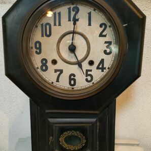 明治期 精工舎 8インチ漆塗八角小型金筋入掛時計
