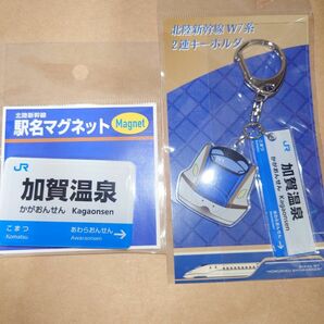 北陸新幹線W7系2連ｷｰﾎﾙﾀﾞｰ　北陸新幹線駅名マグネット　福井　2点セット　加賀温泉