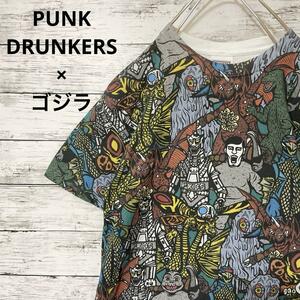PUNK DRUNKERES × ゴジラ 総柄Tシャツ 怪獣 映画 人気