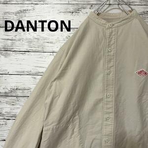 DANTON バンドカラーシャツ ロゴ ワンポイント 定番 お洒落 ベージュ