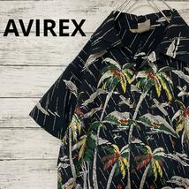 AVIREX アロハシャツ レーヨンシャツ 半袖シャツ 総柄 飛行機 ヤシの木_画像1