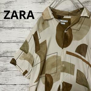 ZARA 総柄レーヨンシャツ オープンカラーシャツ アート 開襟 半袖シャツ