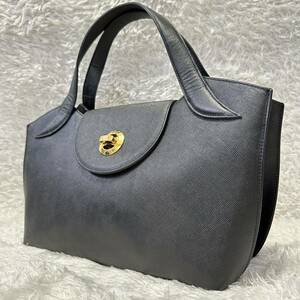 1円【美品】GIVENCHY ジバンシー ジバンシィ ハンドバッグ サフィアーノレザー 本革 ターンロック 4Gロゴ ゴールド金具 ブラック 黒