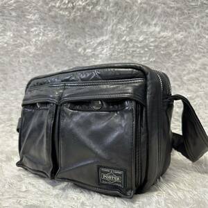 1 иен [ прекрасный товар ]PORTER Porter Yoshida bag сумка на плечо сумка "body" корпус сумка язык машина TANKER все кожа кожа черный чёрный 
