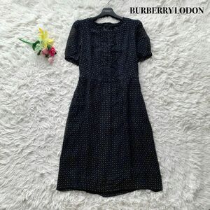 【美品】BURBERRY LODON バーバリーロンドン 膝丈 ワンピース 花柄 シルク100% ブラック M