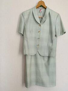  free shipping Tokyo style ASCOT summer wool 100% short sleeves suit light green check simple cleaning settled made in Japan UNTITLED liking .