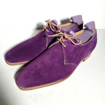 c0269 【未使用に近い・1回着用程度】 箱袋シューツリー付き ★ジョンロブ John Lobb★ スエード プレーントゥ 7E 8000 25.5cm程度 紫_画像1