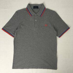 FRED PERRY Fred Perry polo-shirt M12-B size 40 England made gray / red / blue deer. . short sleeves shirt 