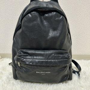 * прекрасный товар *BALENCIAGA Balenciaga рюкзак рюкзак Day Pack сумка портфель помятость обработка натуральная кожа чёрный черный 