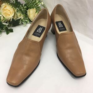 [442]mi Cima gong s leather square heel pumps beige size 24cm