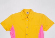ジャンポールゴルチエJean Paul GAULTIER PARIS 刺繍カラーパネル切替半袖シャツ 黄色ピンク48_画像2