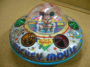 ミッキーマウスが円盤に乗ったブリキの玩具/直径約20.5cm/マスダヤ/増田屋/光って走ります/MICKEY MOUSE SPACE SHIP/DISNEY
