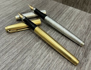 【DK 24013】1円～ PARKER パーカー 万年筆 金色＆銀色計2本 まとめ 14K 14KGF ペン先14K STERLINGSILVER USA 筆記用具 文房具 現状品