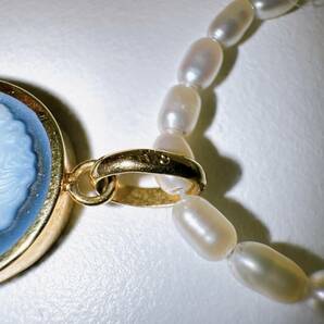 【ART-5156】K18 カメオ ネックレス 青 ブルー アクセサリー 貴婦人 刻印あり パール 真珠 総重量約7.3g BOX付 保管品 装飾品 ファッションの画像5