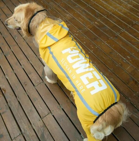 大型犬　足が隠れる　レインコート　イエロー　反射板　カッパ　雨具　梅雨　お散歩　6xl 8xl 超大型犬 ボタン　足首　ズレ防止