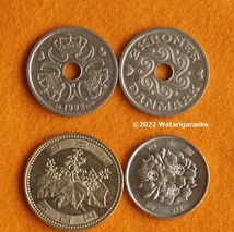 ★流通品1992-94年版ｘ5枚★デンマーク2クローネ硬貨★_画像2