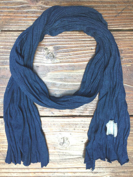 indigo ストール　藍染　ロープ染色　リブ織ロング　インディゴ　天然素材　バイオ加工　ハンドメイド　エシカル　サスティナブル