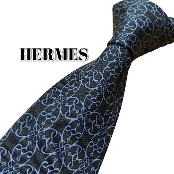 ★HERMES★　エルメス　ネイビー系　総柄　フランス製