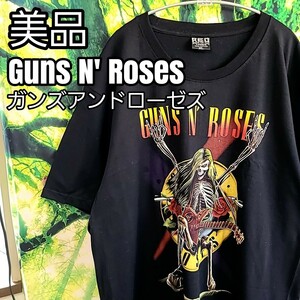 美品 ガンズアンドローゼズ Guns N' Roses 綿 コットン 両面プリント Tシャツ ブラック 黒 ハードロック ROCK ヘヴィーメタル