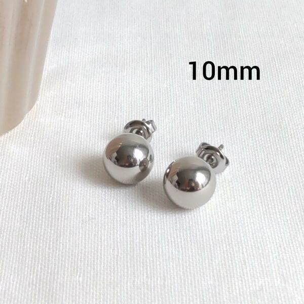 #83　stainless　シルバーボールピアス　10mm　丸玉　アレルギー対応