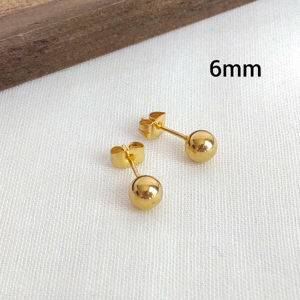 #83　stainless　ゴールドボールピアス　6mm　丸玉　アレルギー対応