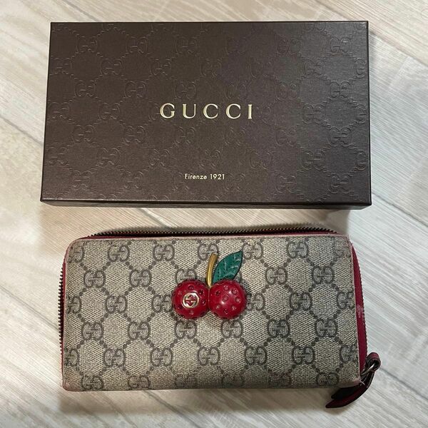 正規品☆GUCCI 公式オンラインショップカードあり　長財布 ラウンドファスナー さくらんぼ 財布