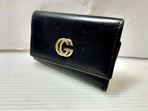 GUCCI　グッチ　GGマーモント　6連キーケース　ブラック×ゴールド　レザー　本革　