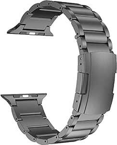MaKTech チタンバンド、金属ベルトトータスバックル付き、Apple Watch 9/Ultra 2/SE/8/7/2023に