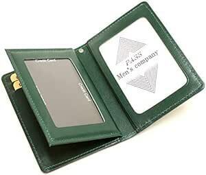 [メンズ カンパニー] 定期入れ ベラ付き 横型 3面 パスケース カードケース カード入れ 日本製 本革 (グリーン