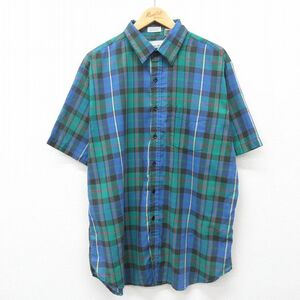 XL/古着 半袖 シャツ メンズ 00s ロング丈 緑他 グリーン チェック 24apr26 中古 トップス