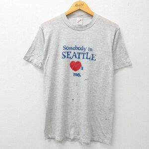 M/古着 ジャージーズ 半袖 ビンテージ Tシャツ メンズ 90s ハート シアトル クルーネック グレー 霜降り 24apr26 中古